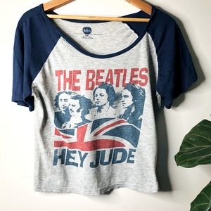 Vintage Beatles Grey & Blue "Hey Jude" Cropped Cotton Tee Sz S